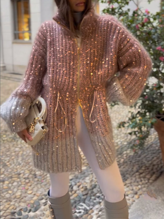 Sequined Knitted Cardigan Dress